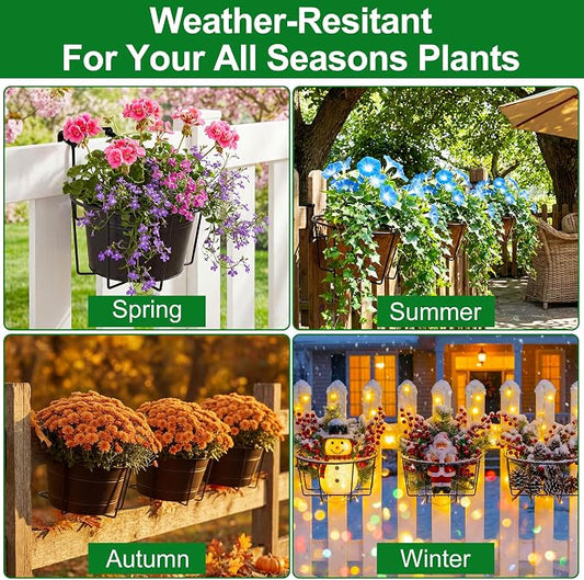 Adjustable Hanging Railing Planter, 6 Pack Fit 1.5 to 4.5 Inches Railing, Weather-Resistant Metal Balcony Rail Planters, Work for Outdoor Fence Deck Garden Patio Halloween Christmas Decor