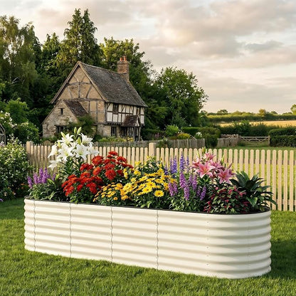 Garvee 8x2x2ft Galvanized Raised Garden Bed, Oval Metal Planter Box with Anti-Cut Safety Edges, 239 Gallons Rust-Resistant Deep Root Planter for Outdoor Vegetables, Flowers, Herbs, Green
