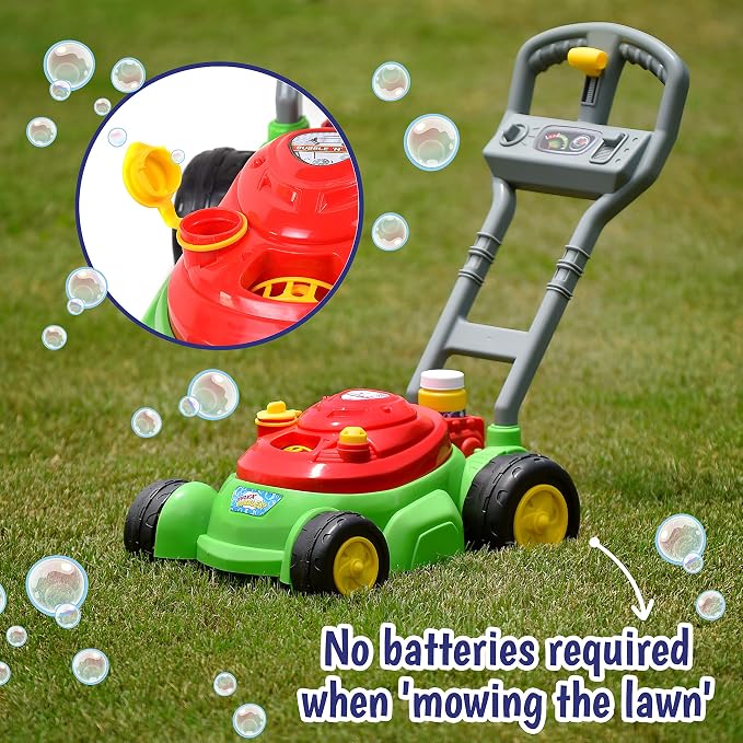 Maxx Bubbles Bubble-N-Go Mower, Includes 4oz Bubble Solution, Bubble Lawn Mower for Toddlers, Outdoor Bubble Toy for Kids, No Batteries Required, Red