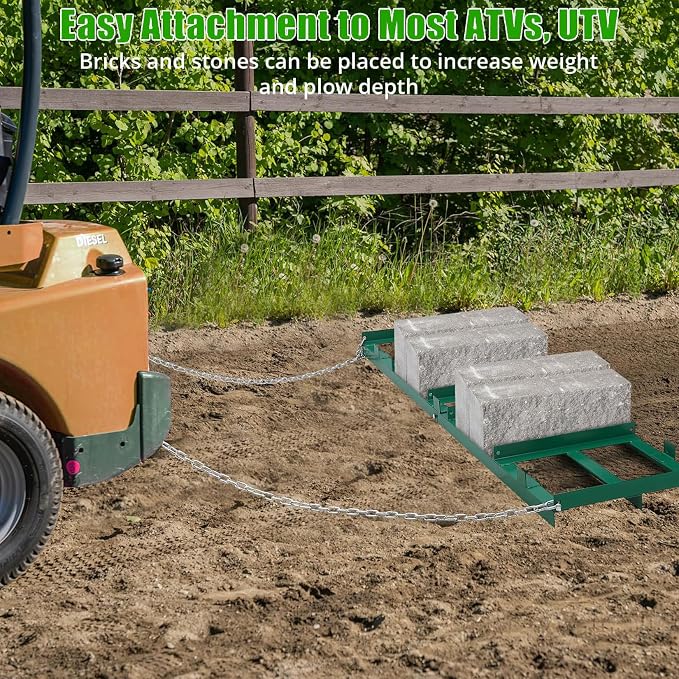 GarveeTech Drag Harrow Driveway Grader 8 ft, Driveway Drag for Gravel with 6 ft Heavy Duty Chain, Tow Behind Lawn Rake for ATV, UTV, Tractor, Mower, Power Rake for Gravel, Sand, Soil, Hay