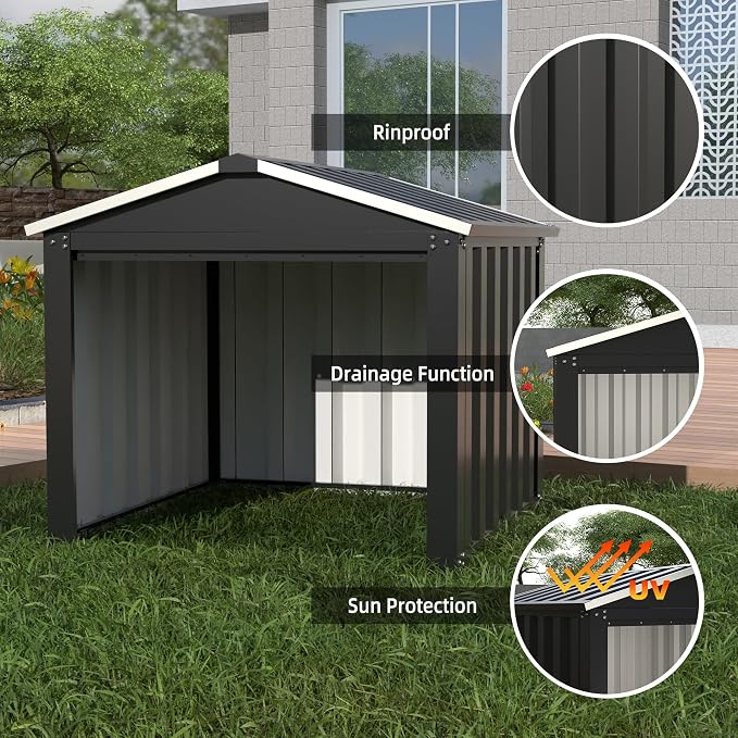 REEMOON 3x3 FT Metal Robot Mower Garage, Small Outdoor Shed, Black | Open-front metal shelter for robot mowers, garden tools, trash bins, and small backyard equipment; assembly required.