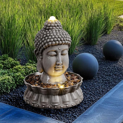 Kalona Buddha Water Fountain Outdoor with LED Lights, Buddha Statue Outdoor Garden Zen Fountain with Stones, Water Feature for Patio, Porch, Backyard, Lawn & Home Decor
