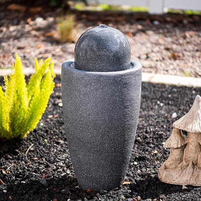 XBrand 25.98" Modern Sphere Water Fountain with LED Light – Indoor Outdoor Stone Texture Floor Fountain, Zen Bubbling Ball Water Feature for Garden Patio Porch - Gray