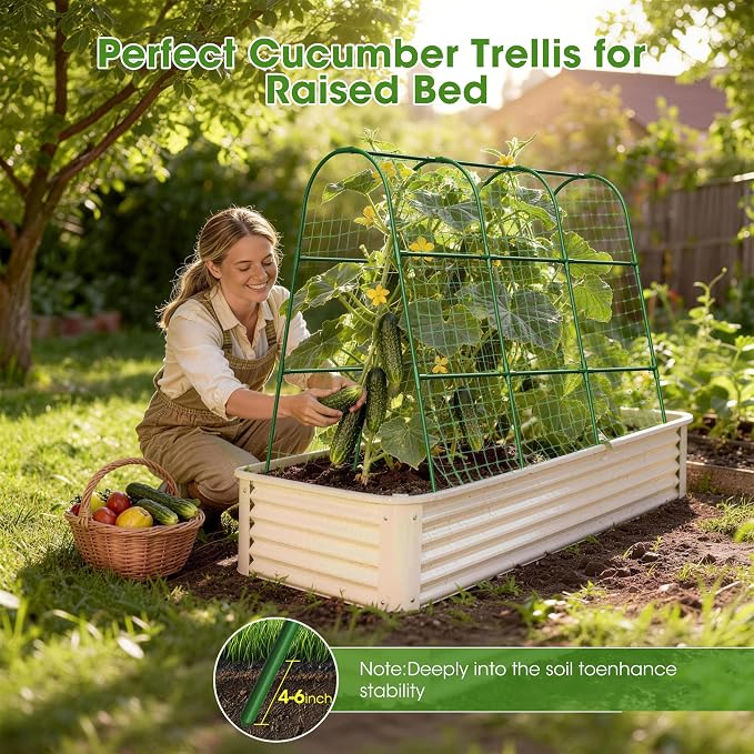 Cucumber Trellis for Raised Bed,U-Shape Garden Trellis for Climbing Plants Outdoor, Metal Arch Vegetables Trellis, Plant Support for Vine (Green, 47.2x47.2 X21.6)