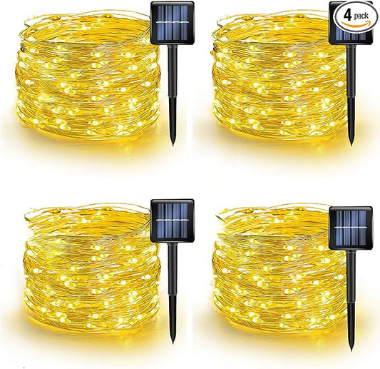 TW SHINE Warm White Solar String Lights Outdoor, Total 160 FT 480 LED Solar Powered Waterproof Fairy Lights 8 Modes Copper Wire Lights for Christmas Party Tree Wedding Yard Decorations, 4 Pack