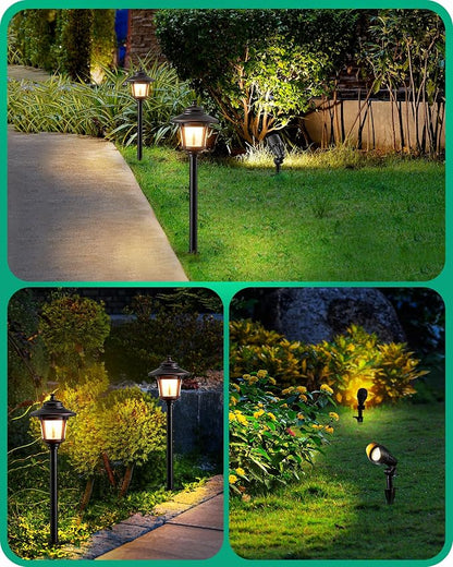 EDISHINE 8 Pack Low Voltage Landscape Lights Kit, 3W 120LM LED Pathway Lights & 3.2W 240LM Spotlights, 12V Outdoor Landscape Lighting with Connectors, Aluminum Landscape Light for Yard Path, Garden