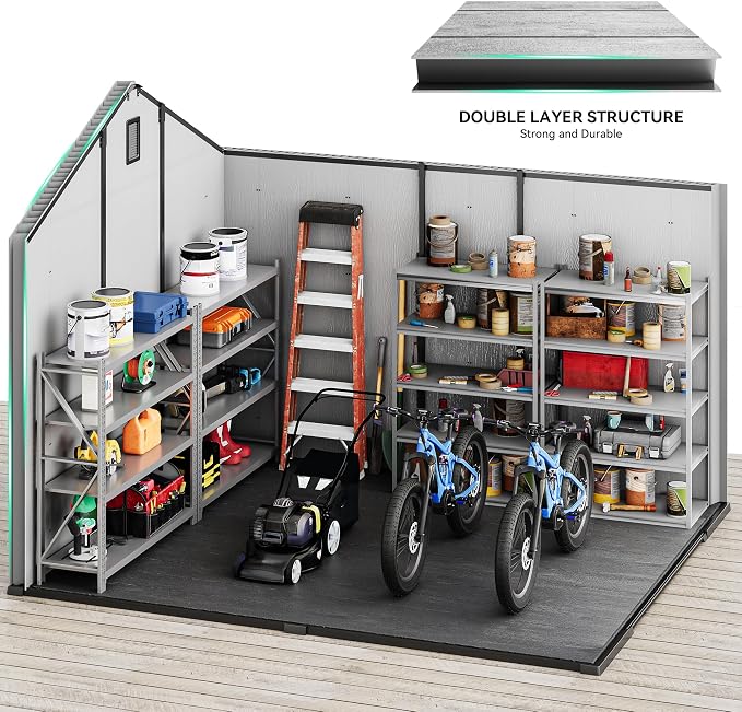YITAHOME 8x10 FT Outdoor Storage Shed with Floor, Extra Thick Plastic Garden Shed for Bikes, Tools and Pool Supplies, Resin Storage Shed with Door, Window Insert & Vents for Patio Lawn Backyard, Gray