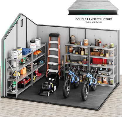 YITAHOME 8x10 FT Outdoor Storage Shed with Floor, Extra Thick Plastic Garden Shed for Bikes, Tools and Pool Supplies, Resin Storage Shed with Door, Window Insert & Vents for Patio Lawn Backyard, Gray