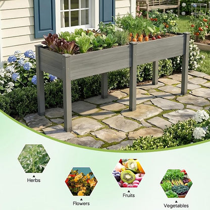 SPECRAFT 72x24x30in Raised Garden Bed with Legs, 8.4 Cu Ft Wooden Planter Box with Drainage Holes & Liner, Outdoor for Patio Backyard Gardening, Gray