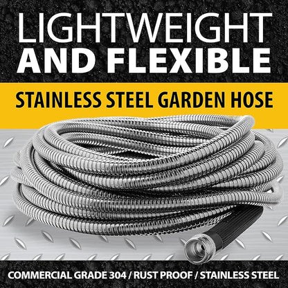 BIONIC STEEL 50 Foot 304 Stainless Steel Garden Hose Bundle with 25 Foot Rust-Proof Metal Home Garden Hose
