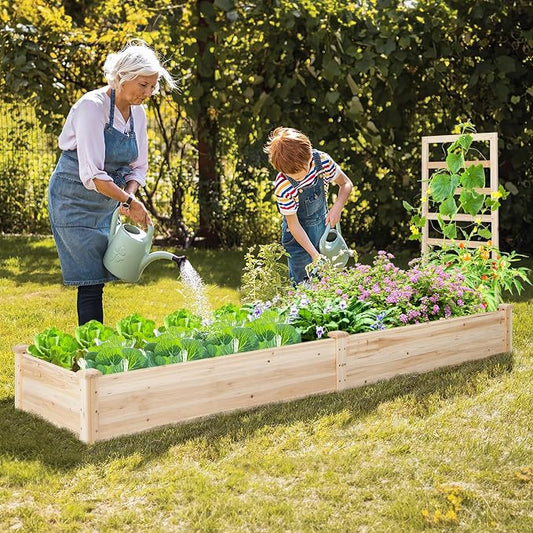 Giantex Raised Garden Bed with Trellis, 93" L x 25" W x 40" H, Wood Planter Box for Vegetables Flowers Herbs Fruits Climbing Plants Cucumber, Easy Assembly, Outdoor Rectangular Floor Gardening Beds