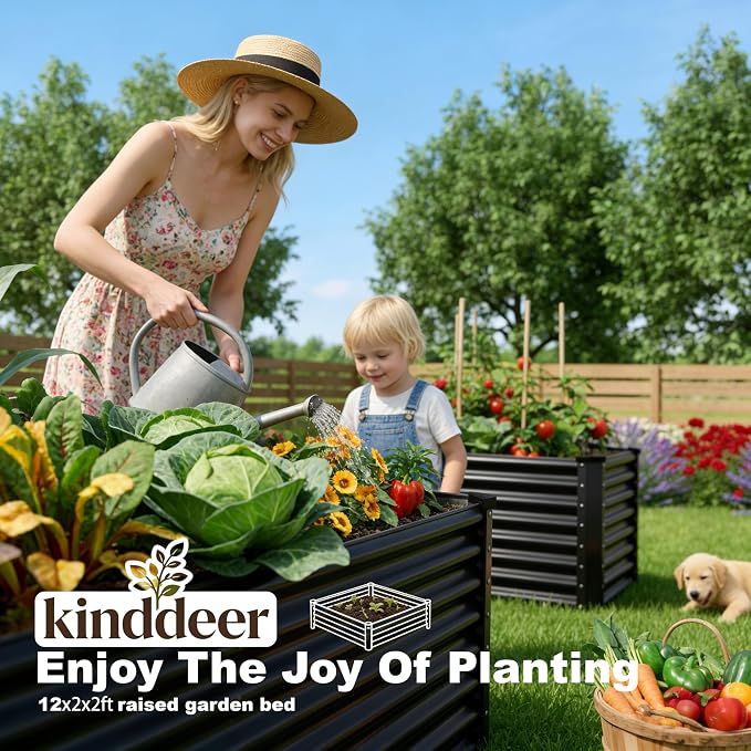 12x2x2ft Raised Garden Beds Outdoor Kit, Galvanized Planter Garden Boxes Outdoor, Metal Raised Garden Beds for Vegetables,Fruits,Herb,Flower,Black