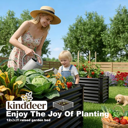 12x2x2ft Raised Garden Beds Outdoor Kit, Galvanized Planter Garden Boxes Outdoor, Metal Raised Garden Beds for Vegetables,Fruits,Herb,Flower,Black