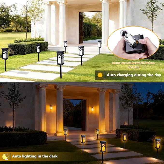 Solar Lights Outdoor, 10 Pack Solar Torch Light with Flickering Flame, Waterproof Garden Lights Outdoor Landscape Lighting, Flame Torches for Outside Patio Pathway Walkway Yard Lawn Decorations