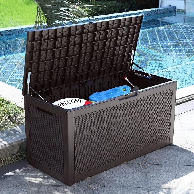 YITAHOME 100 Gallon Large Deck Box | Outdoor Resin Storage Boxes for Patio Furniture, Outdoor Cushions, Garden Tools, Water Resistant and Lockable