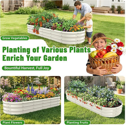 Oval Raised Garden Bed, 6 x 2 x 1FT, Galvanized Steel Planter Box with Wave-Shaped Metal Panels Painted for Outdoor Flower,Tree,Herb & Vegetable Garden (White, 72X24X12 inches)