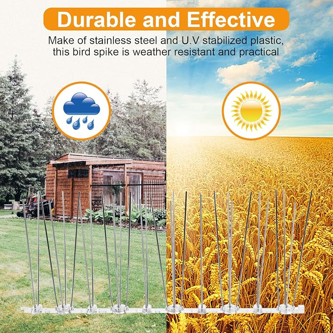 Bird Spikes, 9 Strip Stainless Steel Anti Bird Spikes, Birds Repellent for Roof, Balcony and Fence, Pigeon Spike Cover 7.38 Feet(2.25M)