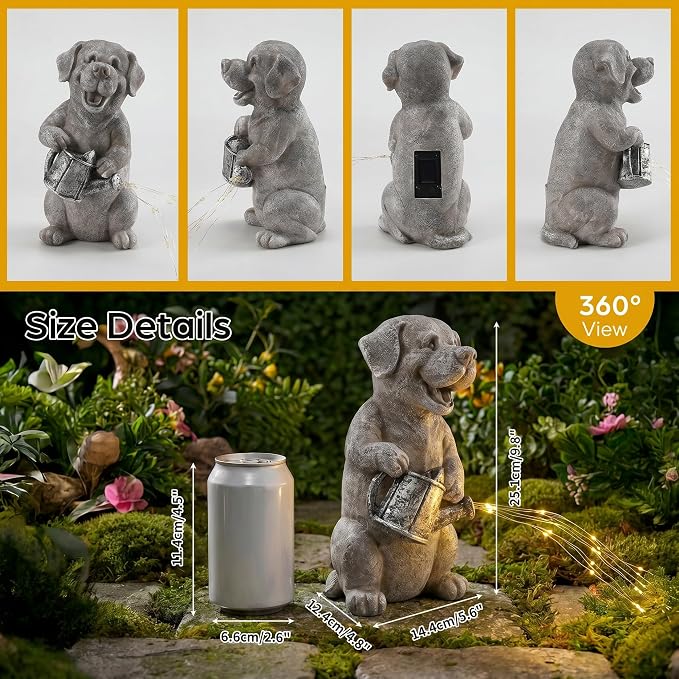 Lavezee Solar Garden Decor Dog Statues Outdoor, Dog Garden Statue 9.8‘’ for Yard Decorations Outdoor, Ideal Gifts for Mom Dad Dog Lovers Birthday Housewarming Present