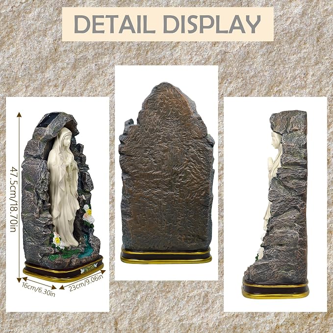 Solar Virgin Mary Garden Statue 18.7" H - Outdoor Blessed Mother Sculpture with Warm Light, Hand Painted Resin Religious Decor for Yard Patio Entryway, Catholic Gift for Mom Women