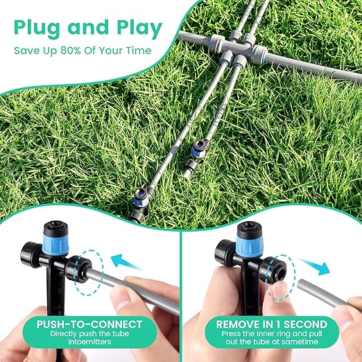 240FT Quick-Connect Drip Irrigation System Garden Watering System | 1/4" & 1/2" Fast-Lock Tubing, Adjustable Nozzles Emitters for Outdoor Raised Garden Beds,Greenhouse, Lawn, Patio