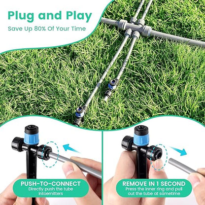 240FT Quick-Connect Drip Irrigation System Garden Watering System | 1/4" & 1/2" Fast-Lock Tubing, Adjustable Nozzles Emitters for Outdoor Raised Garden Beds,Greenhouse, Lawn, Patio
