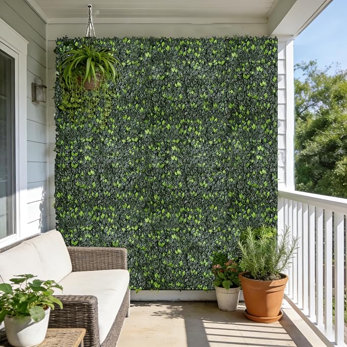Artificial Grass Wall Panels 8Pcs 10"x10" Greenery Backdrop Fake Hedge Wall Panels Realistic UV-Resistant for Creating Privacy barriers on Balconies, patios, and backyards