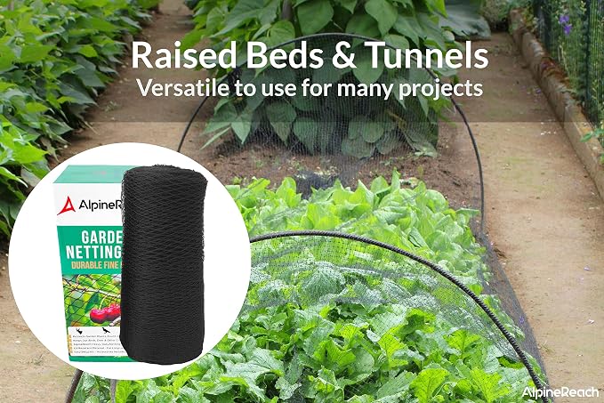 AlpineReach Garden Netting 7.5 x 65 ft Heavy Duty Bird Net, Deer, Plant Protection Extra Strong Woven Mesh, Reusable Kit with Zip Ties, Animal Fencing for Fruits Trees, Black
