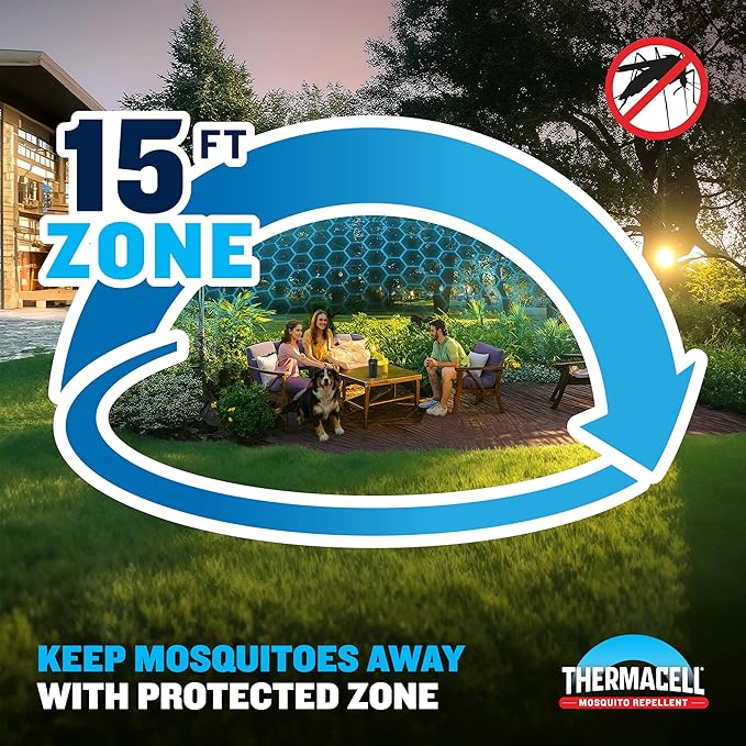 Thermacell Fuel-ZoneGuard Base Fuel Powered Mosquito Repeller; 15-Foot Zone of Scientifically Proven Outdoor Protection; Patio Shield; 12-Hr Refill; DEET-Free; Bug Spray Alternative; Royal Blue