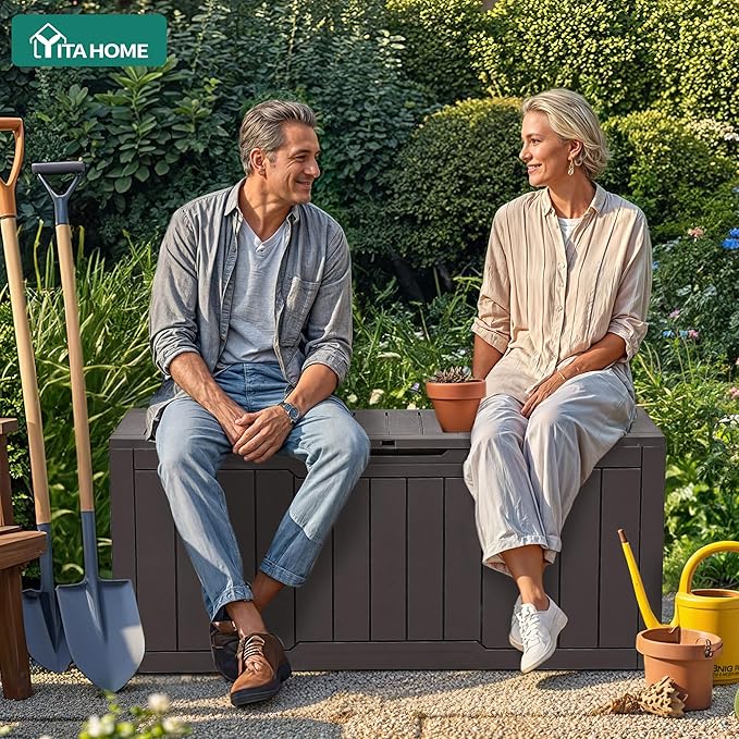 YITAHOME 80 Gallon Outdoor Storage Box | Large Water Resistant Resin Deck Box, Indoor Outdoor Lockable Storage Container for Patio, Garden, Cushions, Tools, Equipment