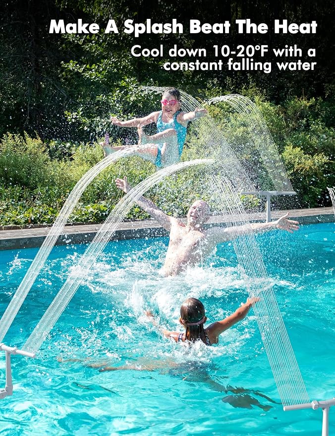 [Patent Pending] 2025 Upgrade Pool Fountain - Dual Spray Water Fountains for Above Ground/Inground Pools, 2-in-1 Adjustable Waterfall Pool Sprinkler Fountain