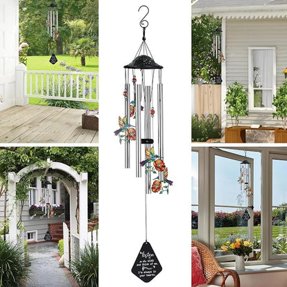 YU FENG Hummingbird Memorial Wind Chime, Yellow Flower Suncatcher Decor | 34 Inch Metal Wind Chime, Crystal Prism Accent, Sympathy Gift For Mom Grandma, Outdoor Garden Patio Decor