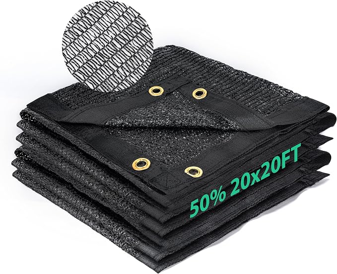 Kesfitt 50% Shade Cloth 20x20 ft, Breathable HDPE Mesh Sun Shade Tarp for Garden & Greenhouse, UV Resistant Outdoor Shade Fabric with Copper Grommets for Plants, Patio, Yard