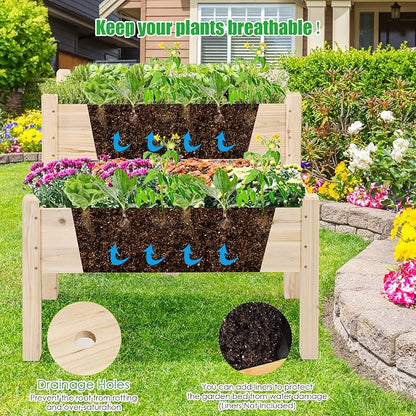 COSTWAY Raised Garden Bed, 2-Tier Wooden Elevated Planter Box Stand with Legs for Vegetables, Flowers Herbs, Outdoor Indoor Garden Bed Kits for Backyard, Patio, Balcony Patio, Natural