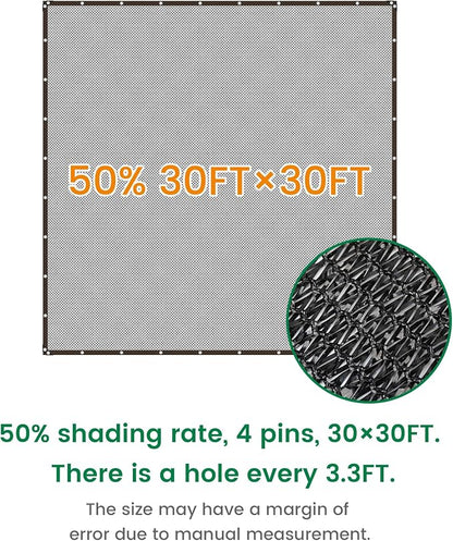 Shade Cloth, 30FT X 30FT 50% Black Outdoor Woven Sun Shade with Grommets, Durable Breathable Netting Shading Antifreezing for Patio, Garden, DIY Home, Plants Cover, Greenhouse, Dog Kennel
