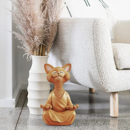 JFSM INC. 12" Whimsical Happy Cat Garden Buddha Statue - Indoor Outdoor Resin Cat Statue - Meditating Animal Sculpture, Mindful Yoga Decor for Patio Yard Lawn Porch