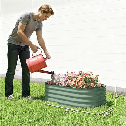 Outsunny 3.5' x 2' x 1' Galvanized Raised Garden Bed Kit, Outdoor Metal Elevated Planter Box with Safety Edging, Easy DIY Stock Tank for Growing Flowers, Herbs & Vegetables, Green