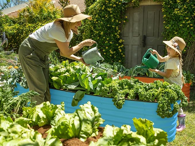 9-in-1 Galvanized Steel Raised Garden Bed // 8×2×1.5 ft Modular Planter for Gardening, Vegetables, Flowers // 18" Tall Metal Raised Garden Beds Outdoor (Teal) // Patented Design Planter Box