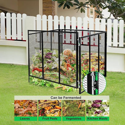 Large Compost Bin Outdoor - Metal Wire Mesh Compost Bins with Rust-Proof Coating, Easy to Assemble Square Garden Compost Bin for Yard Waste, Leaves & Kitchen Scraps, 37x37x30 Inches Black