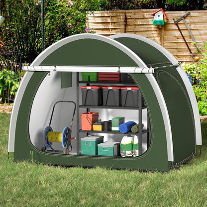 Bike Storage Shed, Oversized Storage Tent for 3-4 Bikes, Portable Foldable Garage/Garden Storage Tents, Waterproof Anti-uv Outdoor Bicycle Cover, Green