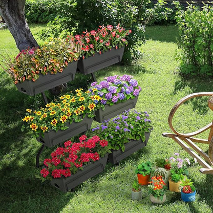Raised Garden Beds with 6 Garden Planter Boxes Indoor Outdoor Vertical Raised Bed for Gardening Standing Planter Box with Legs, 3 Tier Elevated Herbs Flowers Garden Planter for Patio, Balcony, Gray