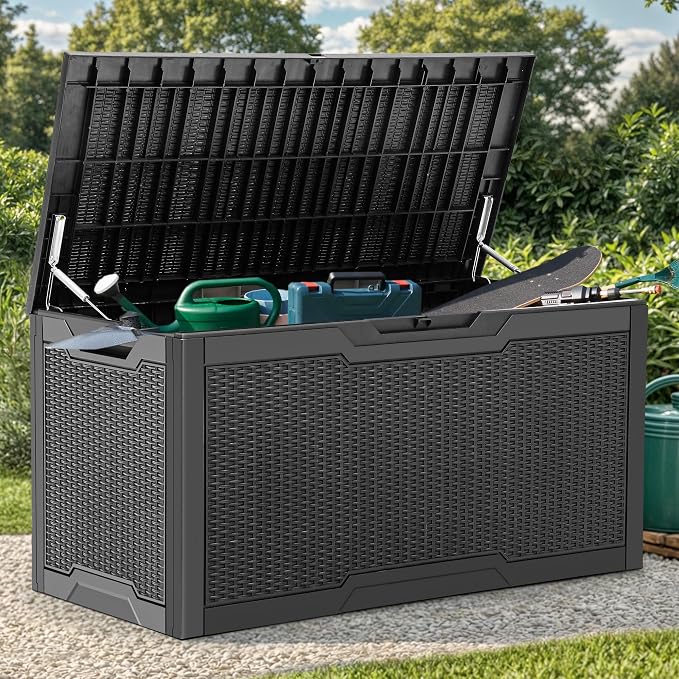 YITAHOME 100 Gallon Large Resin Deck Box Outdoor Storage Boxes for Patio | Outdoor Cushions, Garden Tools and Pool Supplies-Waterproof,Lockable (Black)