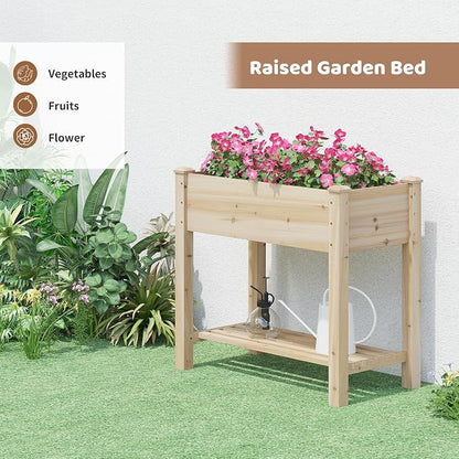 Raised Garden Bed with Legs Elevated Wooden Planter Box Stand Large Planter Stand Box for Fruits Vegetables Flowers with Divider with Bag - 34x18x30.5IN