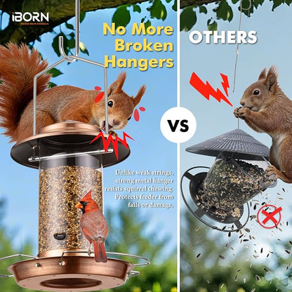 iBorn Bird Feeder Metal Chew-Proof Bird Feeders for Outdoors Hanging Outside for Cardinal, Holds 1.32LB Seed with 3 Perchs, Brushed Copper (Seed is not Included)