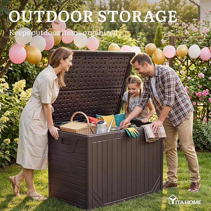 YITAHOME 230 Gallon Extra Large Outdoor Storage Box | Waterproof Double-WallDeck Box with Hydraulic Piston for Garden Tools, Pool Accessories & Cushions, Resin Deck Organizer
