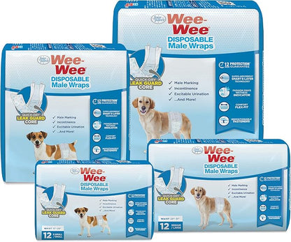 Four Paws Wee-Wee Disposable Male Dog Wraps Male Wraps Medium/Large (36 Count)