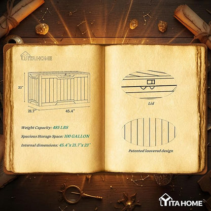 YITAHOME 100 Gallon Outdoor Storage Box | Large Water Resistant Resin Deck Box, Indoor Outdoor Lockable Storage Container for Patio, Garden, Cushions, Tools, Equipment