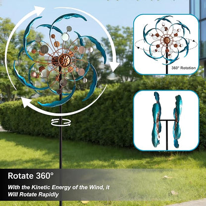 Senfalme Wind Spinners Outdoor Metal 360° Rotating, Large Double-Layer Metal Windmill for Yard with Stake, Wind Spinners for Yard and Garden, Lawn, Patio (60"×14")