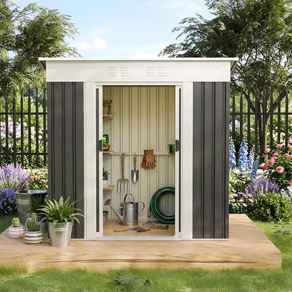 YOPTO 6x4 FT Storage Shed,Waterproof Garden Tool Shed with Lockable Door, Outdoor Metal Utility Shed for Backyard Patio Lawn,Grey
