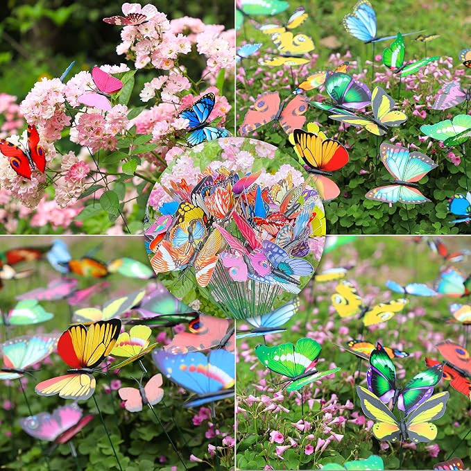 Augshy Butterfly Decorations,75 PCS Luminous Butterfly Garden Decor Stakes, Waterproof Gardening Art Butterfly Ornaments for Outdoor Yard Lawn Garden Decor
