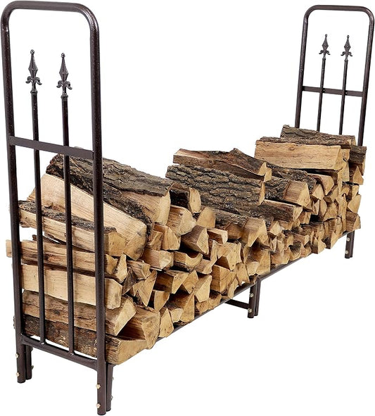 Sunnydaze Indoor/Outdoor 6-Foot Decorative Firewood Log Rack - Powder-Coated Steel Wood and Kindling Holder - Bronze